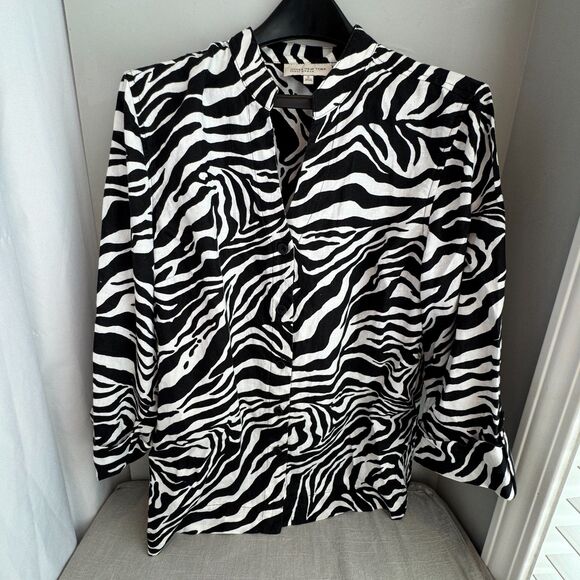 Jones New York Sport Women’s 1X Zebra Print 100% Linen Tunic Blouse 3/4 Sleeve - Picture 1 of 7